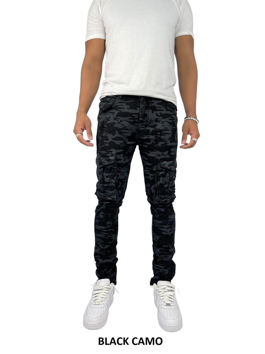 Blind Trust - Skinny Cargo Jeans - Black Camo Black