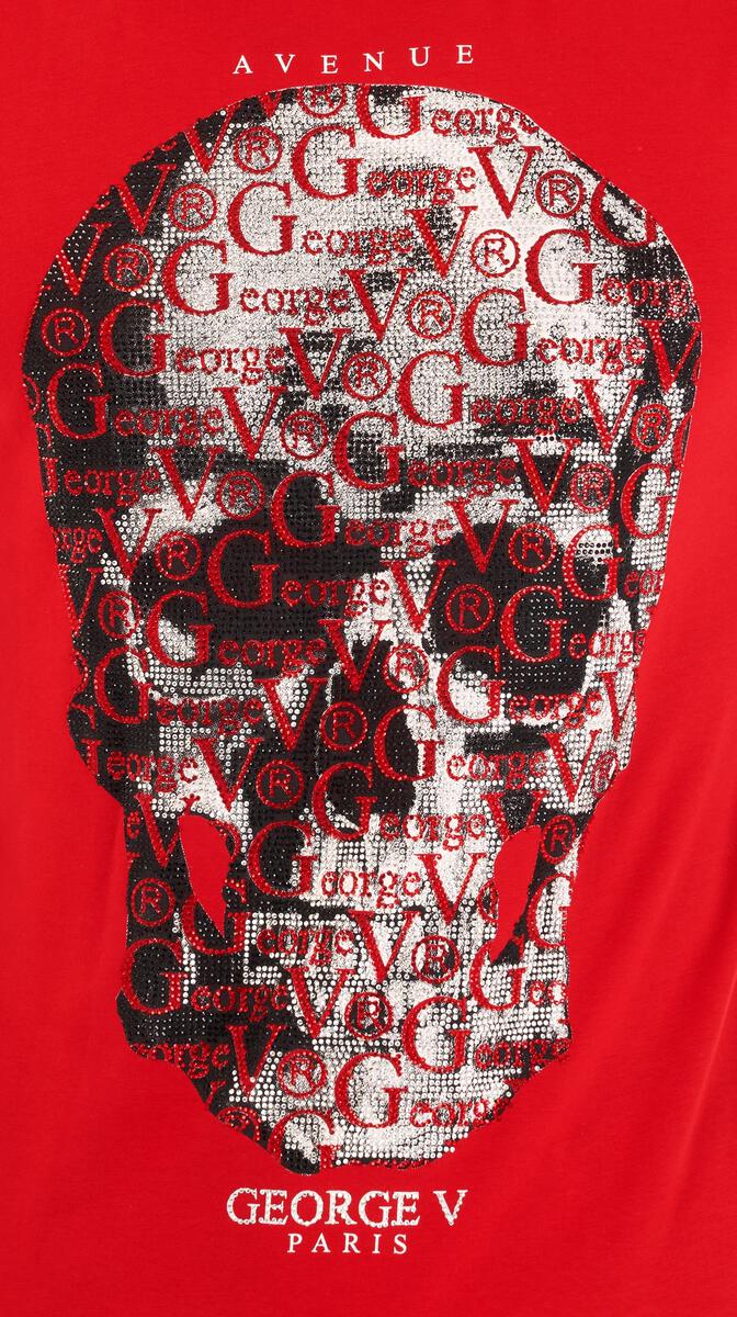 Close-Up of Skull GV Logo on Red T-Shirt