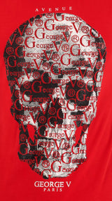 Close-Up of Skull GV Logo on Red T-Shirt