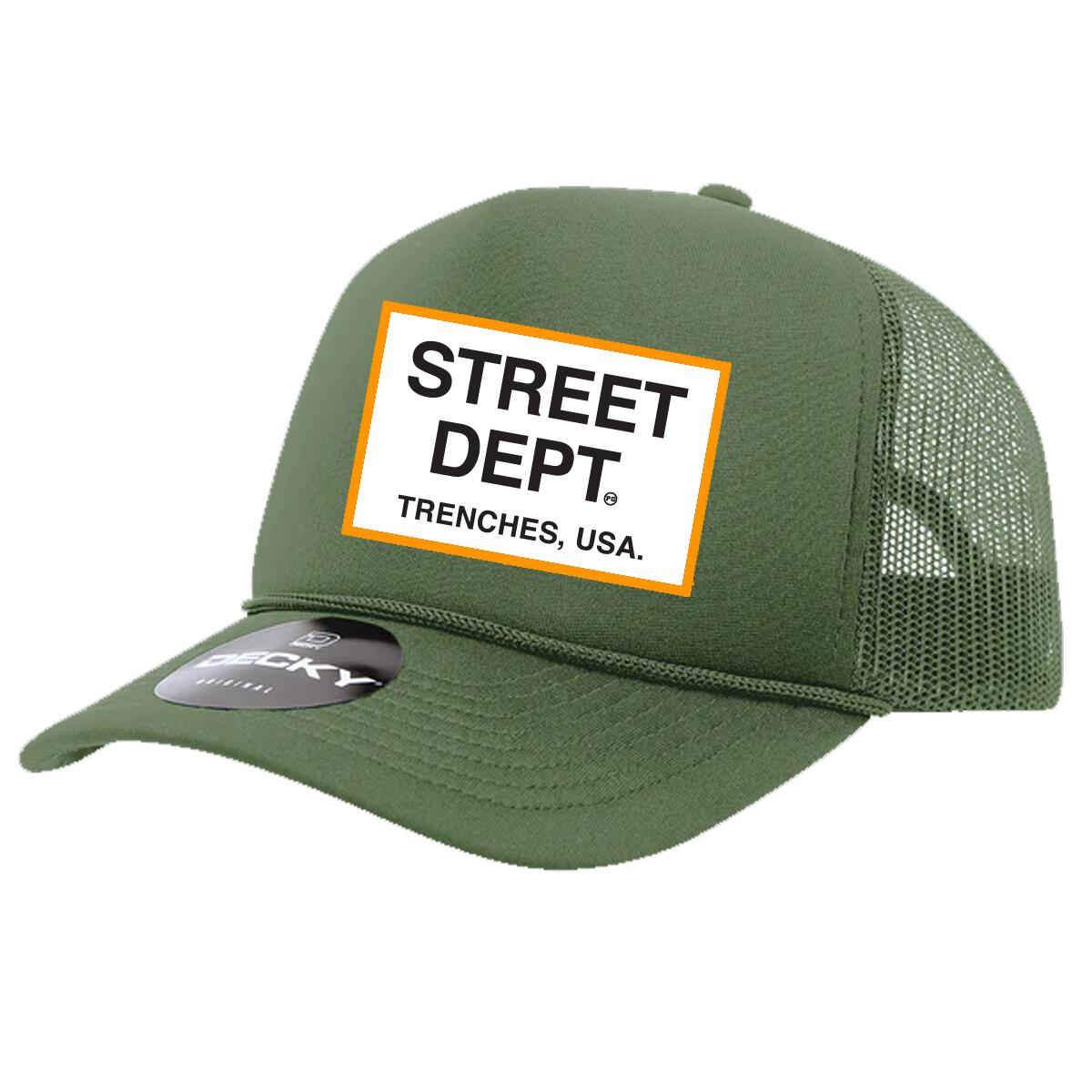 Street Department Trucker Hat Olive With Orange