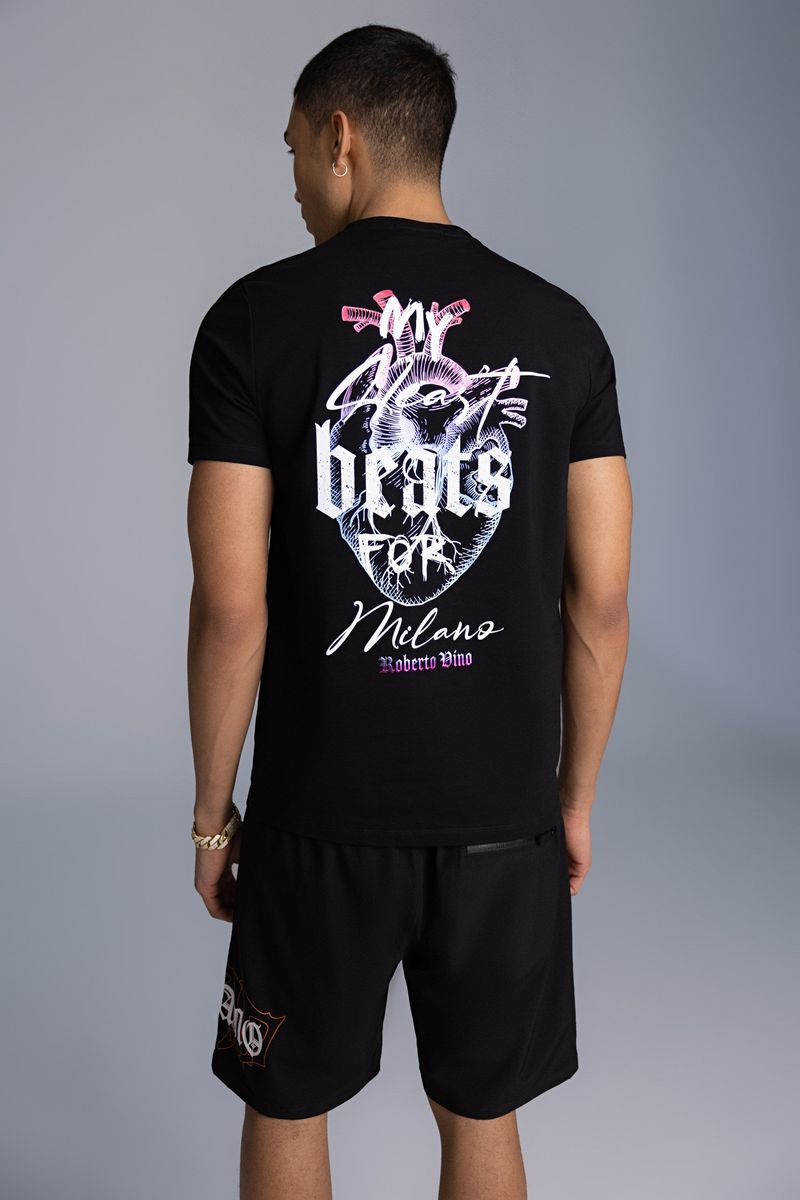 ROBERTO VINO MILANO HEART BEAT T-SHIRT US-24-BLACK