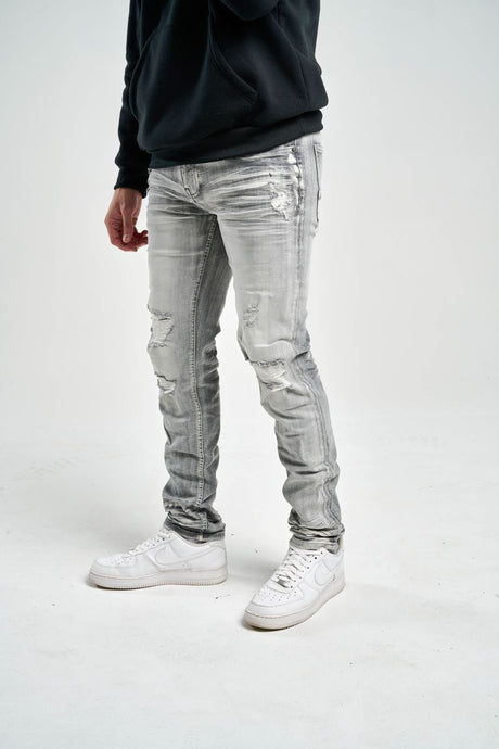 SK SLIM FIT STRETCH JEANS WITH 3D CRINKLE & REPAIR GREY