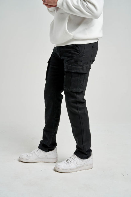 SK SLIM STRAIGHT FIT STRETCH TWILL CARGO PANTS BLACK