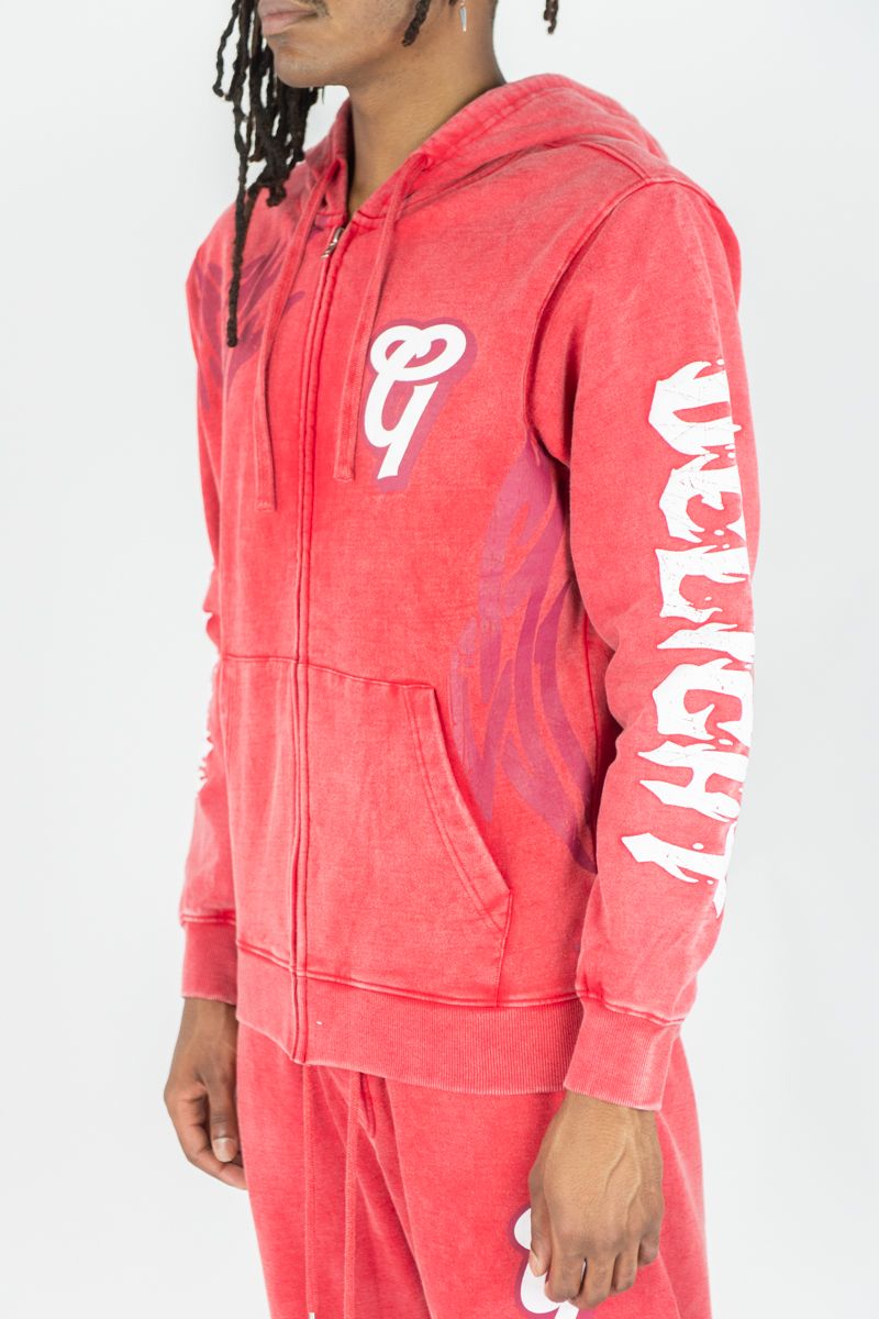 REBEL MINDS GHOST REBEL WASHED HOODIE RED