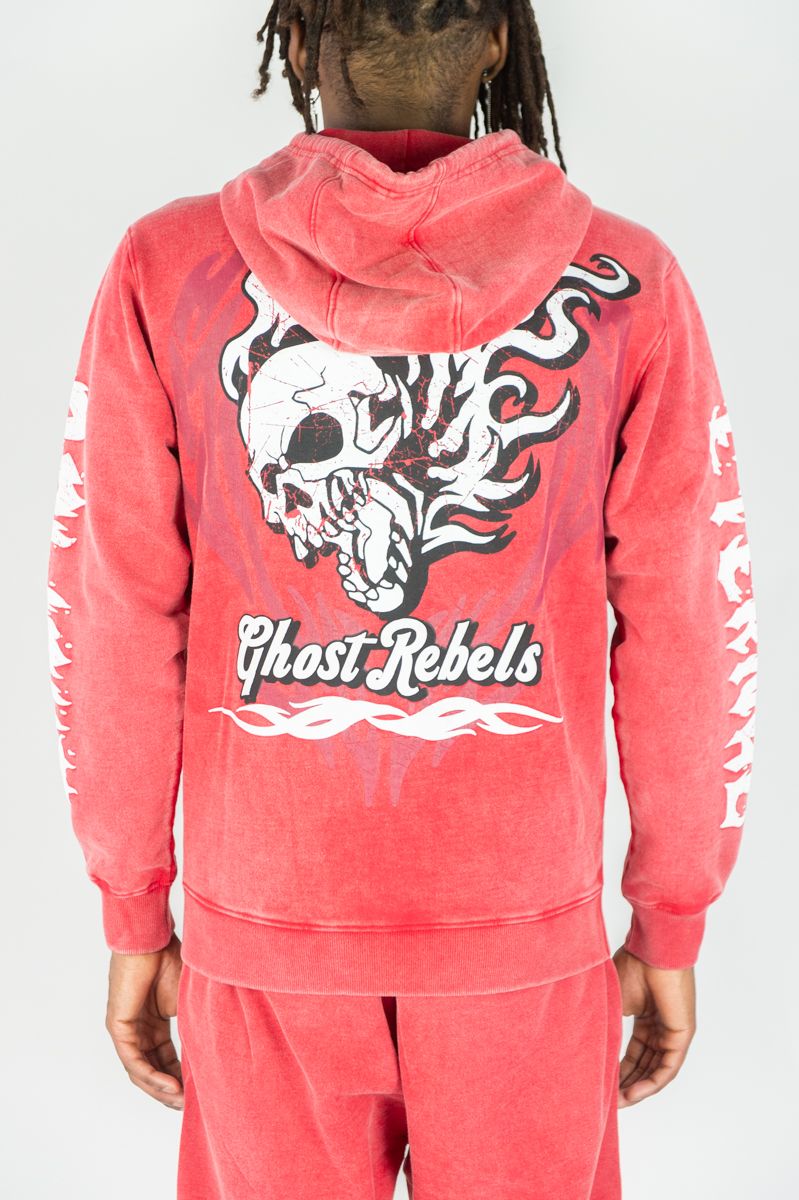 REBEL MINDS GHOST REBEL WASHED HOODIE RED