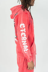 REBEL MINDS GHOST REBEL WASHED HOODIE RED