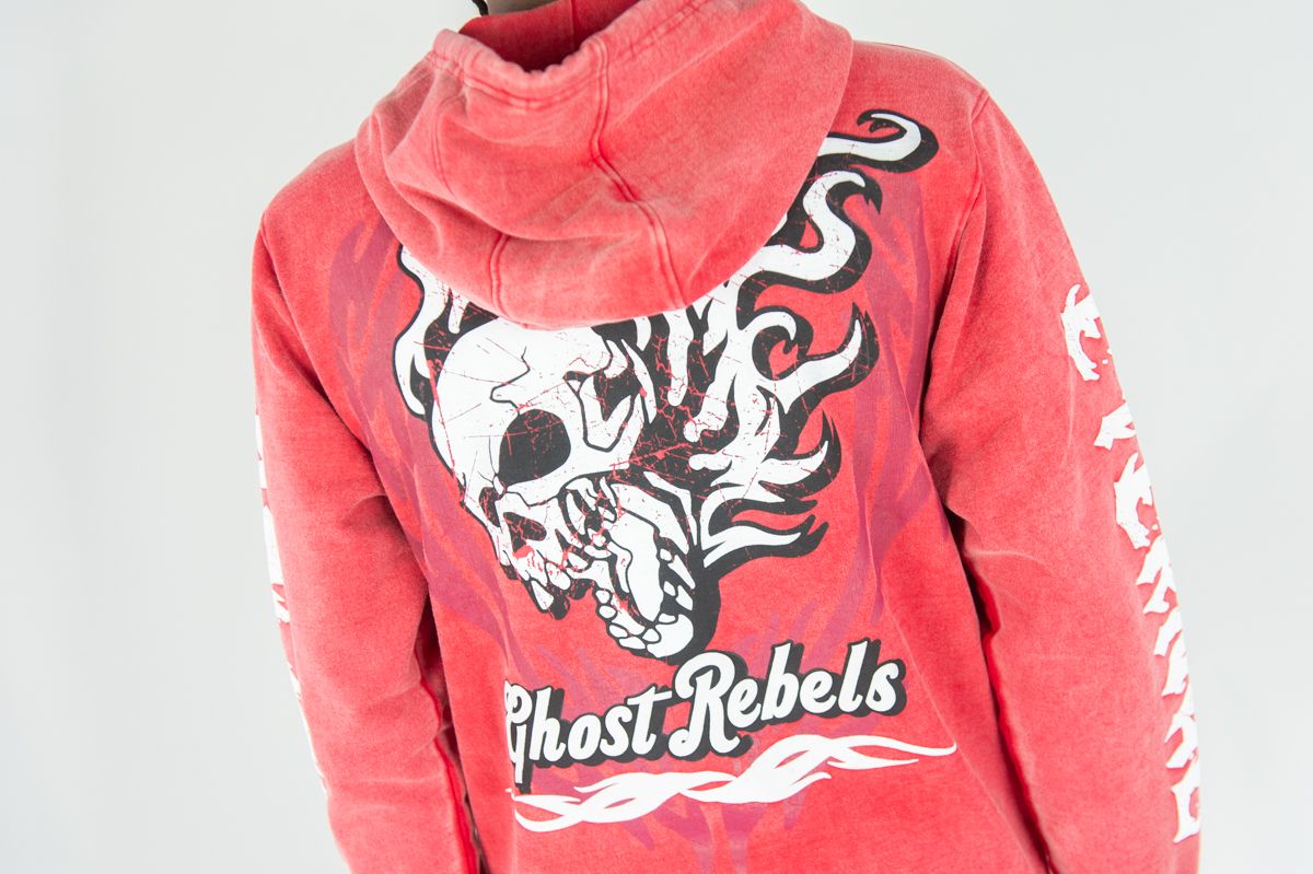 REBEL MINDS GHOST REBEL WASHED HOODIE RED