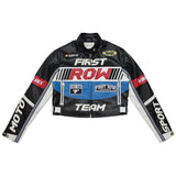 FIRST ROW CONTRAST MOTOR RACING LEATHER JACKET MULTI COLORS