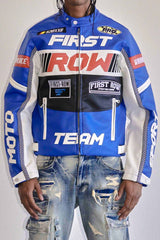 FIRST ROW CONTRAST MOTOR RACING LEATHER JACKET MULTI COLORS