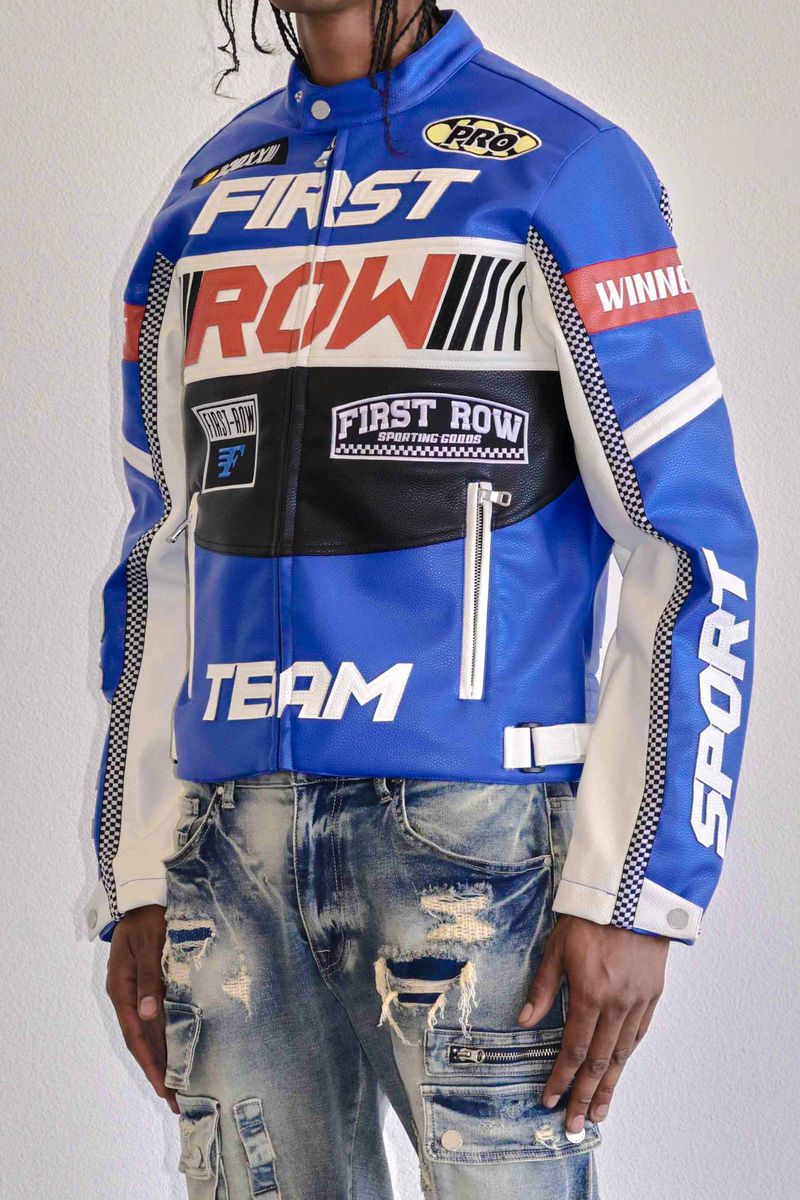 FIRST ROW CONTRAST MOTOR RACING LEATHER JACKET MULTI COLORS