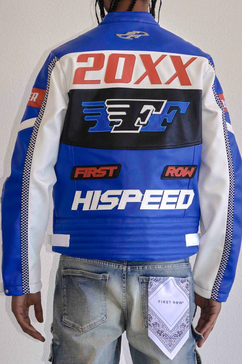 FIRST ROW CONTRAST MOTOR RACING LEATHER JACKET MULTI COLORS