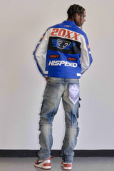 FIRST ROW CONTRAST MOTOR RACING LEATHER JACKET MULTI COLORS