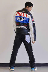 FIRST ROW CONTRAST MOTOR RACING LEATHER JACKET MULTI COLORS