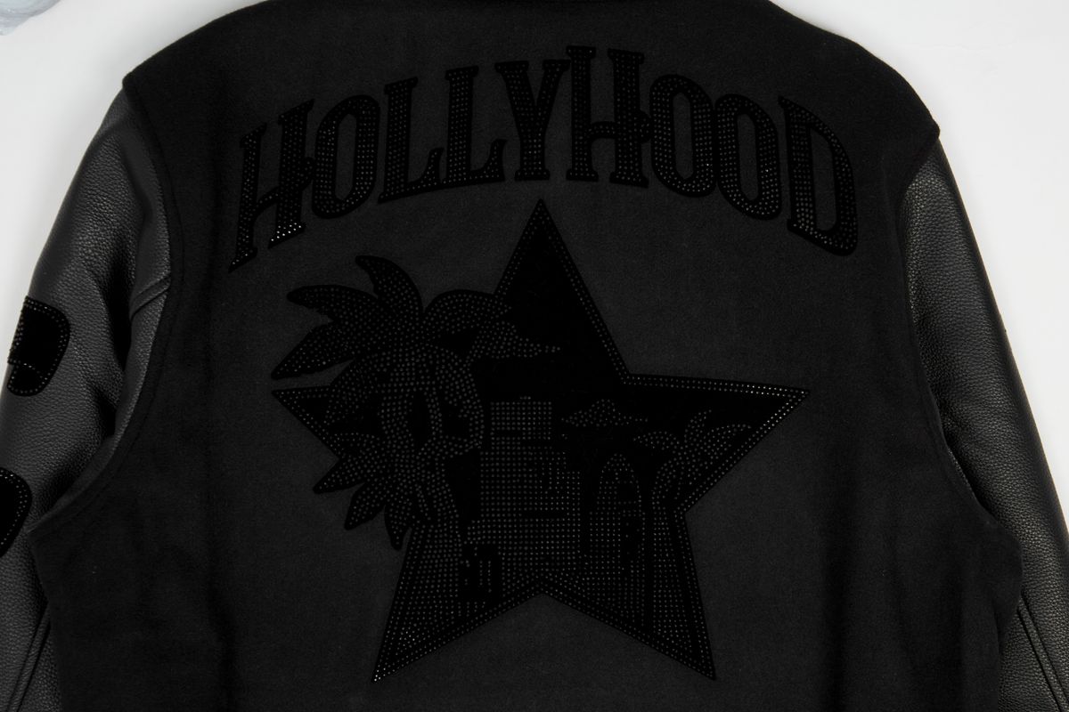 WEDDING CAKE RHINESTONE HOLLYHOOD VARSITY JACKET BLACK