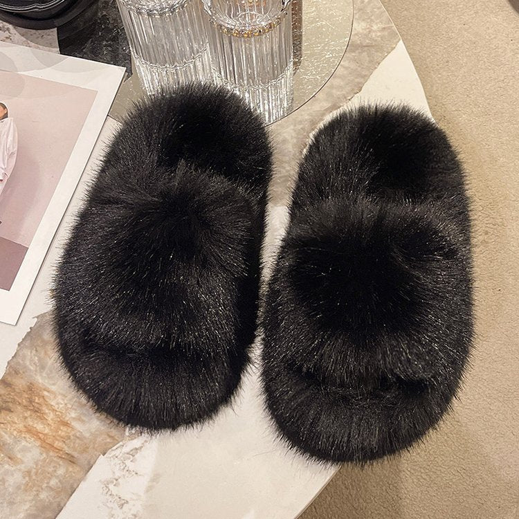 Fuzzy Open Toe Platform Slippers