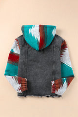 Drawstring Hooded Pocketed Denim Jacket MULTI COLORS