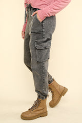 VERY J Washed Drawstring Jogger Cargo Jeans