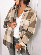 Plaid Pocketed Dropped Shoulder Button Up Jacket