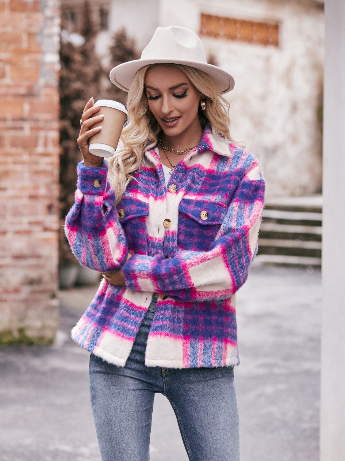 Mandy Plaid Dropped Shoulder Collared Jacket