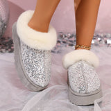 Plush Trim Sequin Platform Boots