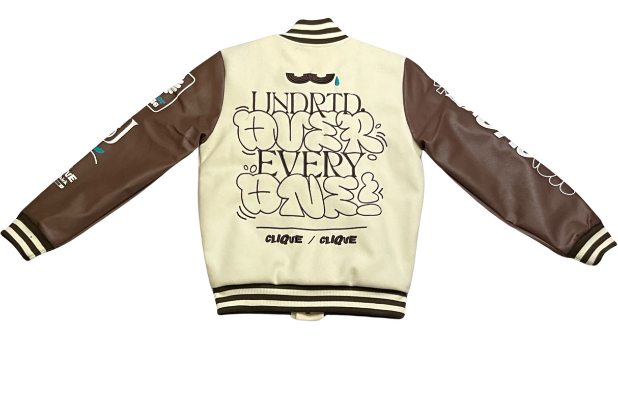 Undrtd - Kids Varsity Jacket - Melton - Off White / Brown