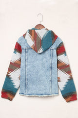 Drawstring Hooded Pocketed Denim Jacket MULTI COLORS