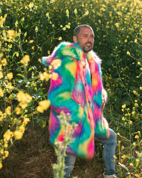 Classic Men's Faux Fur Coat | Rainbow Bear