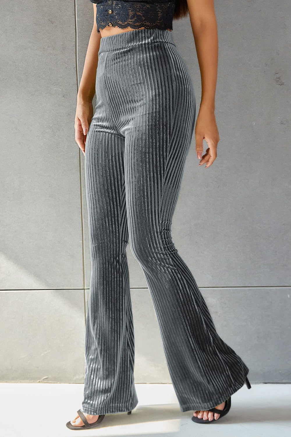 Ribbed High Waist Flare Pants