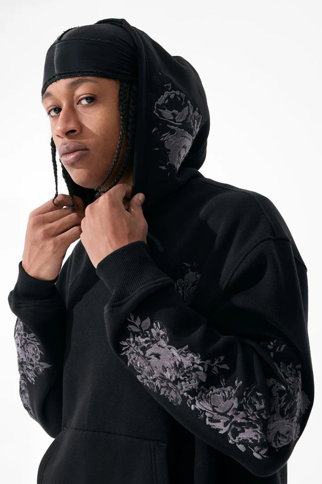 JORDAN CRAIG ETERNAL DARKNESS BLACK FLORAL EMBROIDERY HOODIE