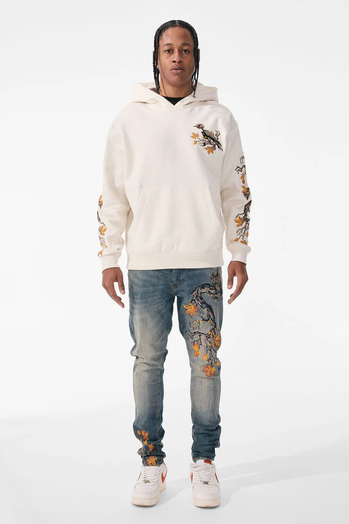 JORDAN CRAIG AVIARY FALL LEAVES EMBROIDERY HOODIE BONE