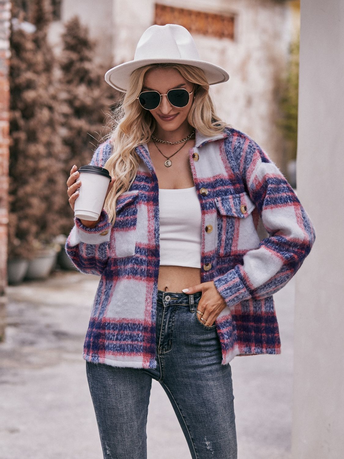 Mandy Plaid Dropped Shoulder Collared Jacket