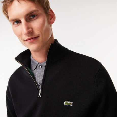 LACOSTE MEN’S HALF-ZIP WOOL SWEATER BLACK