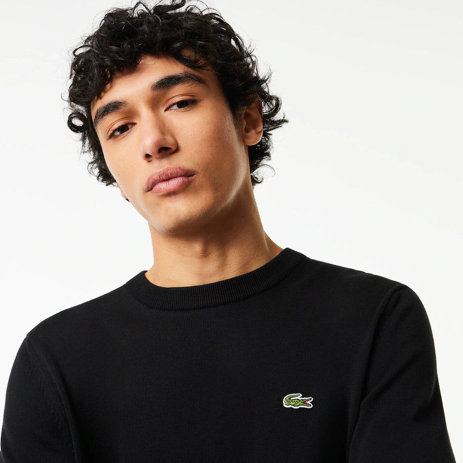 LACOSTE MEN'S ORGANIC COTTON CREW NECK SWEATER BLACK