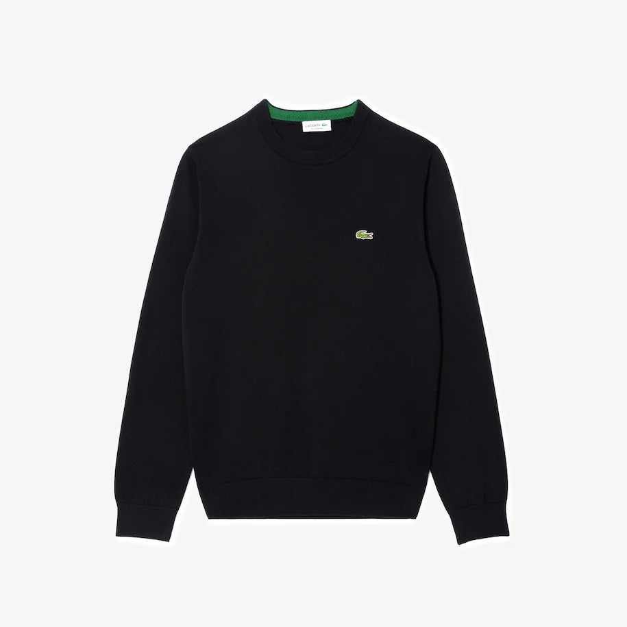 LACOSTE MEN'S ORGANIC COTTON CREW NECK SWEATER BLACK