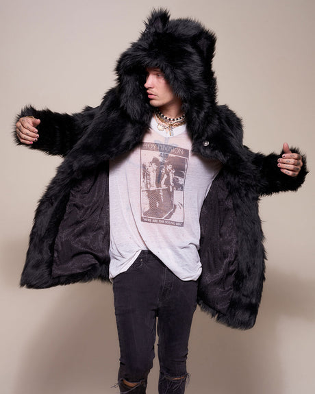 Classic Men's Faux Fur Coat | Black Wolf