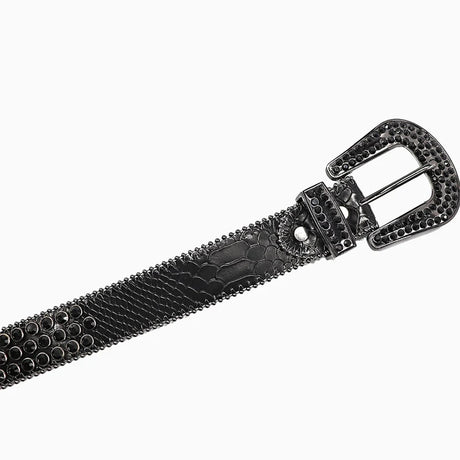 DNA Belt - Black Alligator Skin With Black Stones