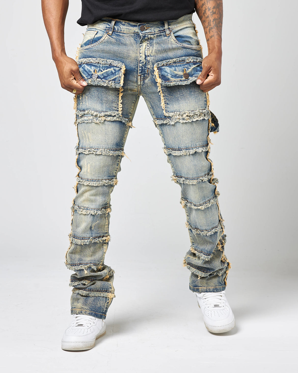 EV STACKED PATCH WORK DENIM JEANS