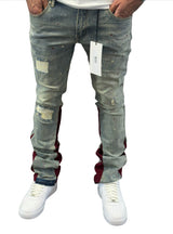 Denim City - Stacked Jeans - Beige Burgundy Trim -Vintage