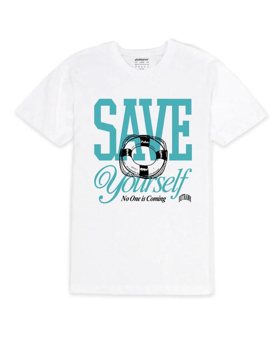 Outrank - T Shirt - Save Your Self - White / Blue