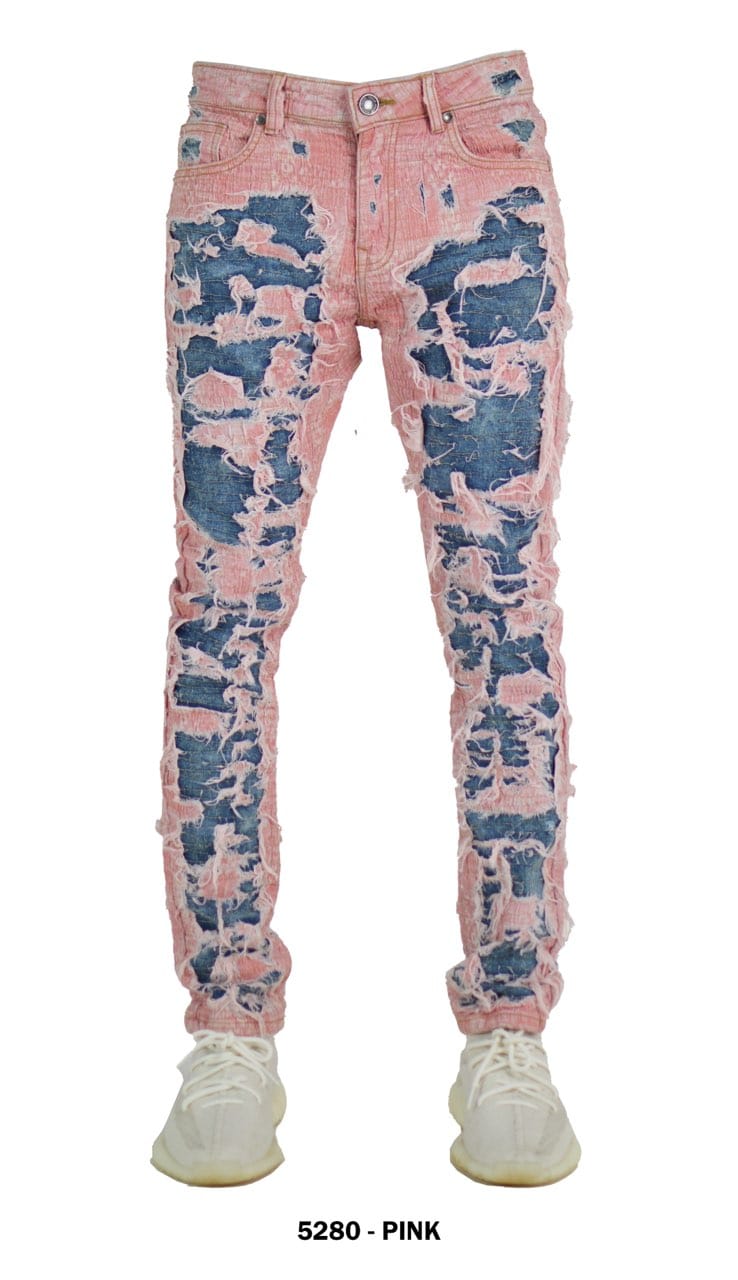 Focus - Slim Fit Stacked Jeans - Patch Work Multi Colors