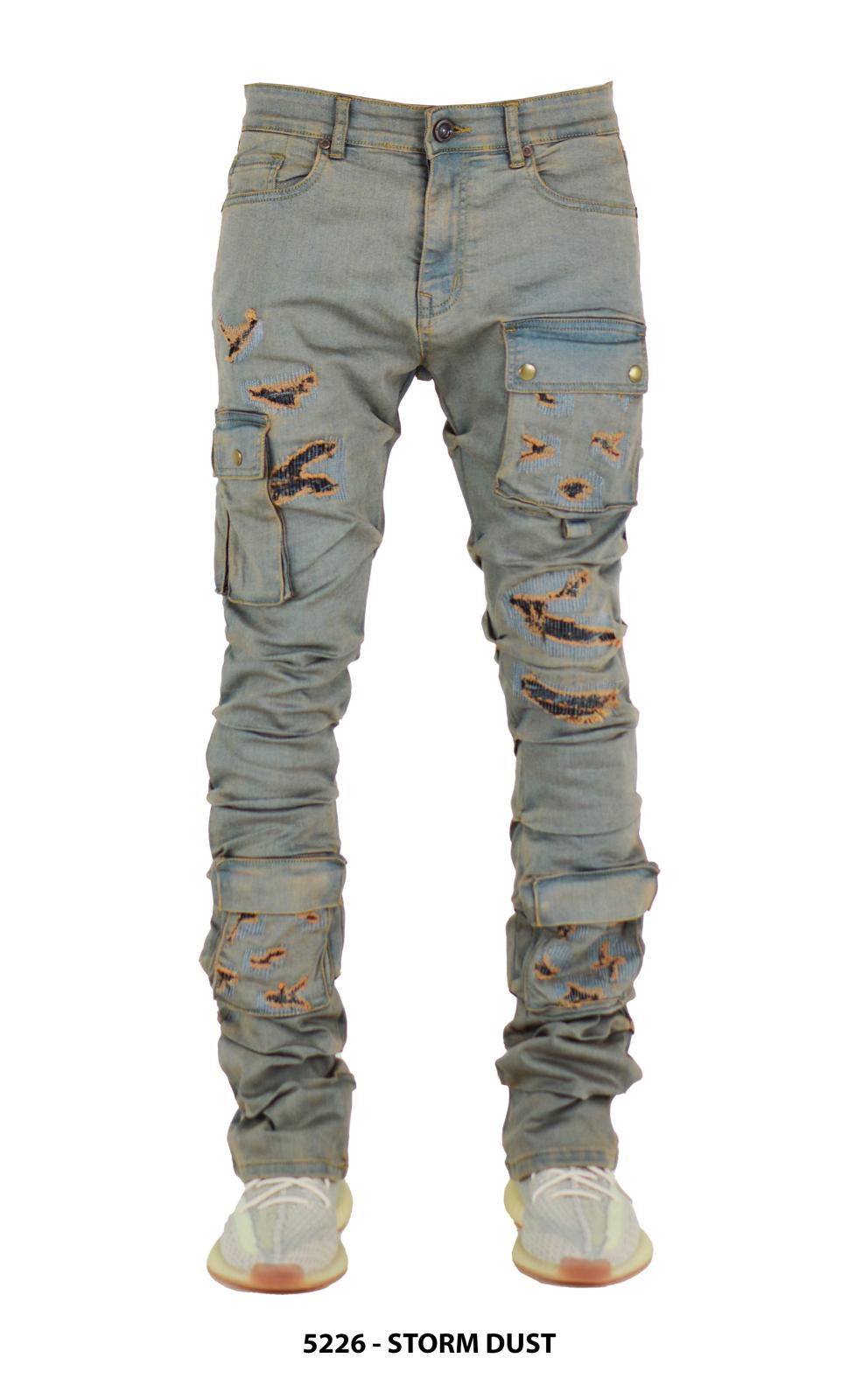 FOCUS CARGO DISTRESSED STACKED JEANS MULTI COLORS