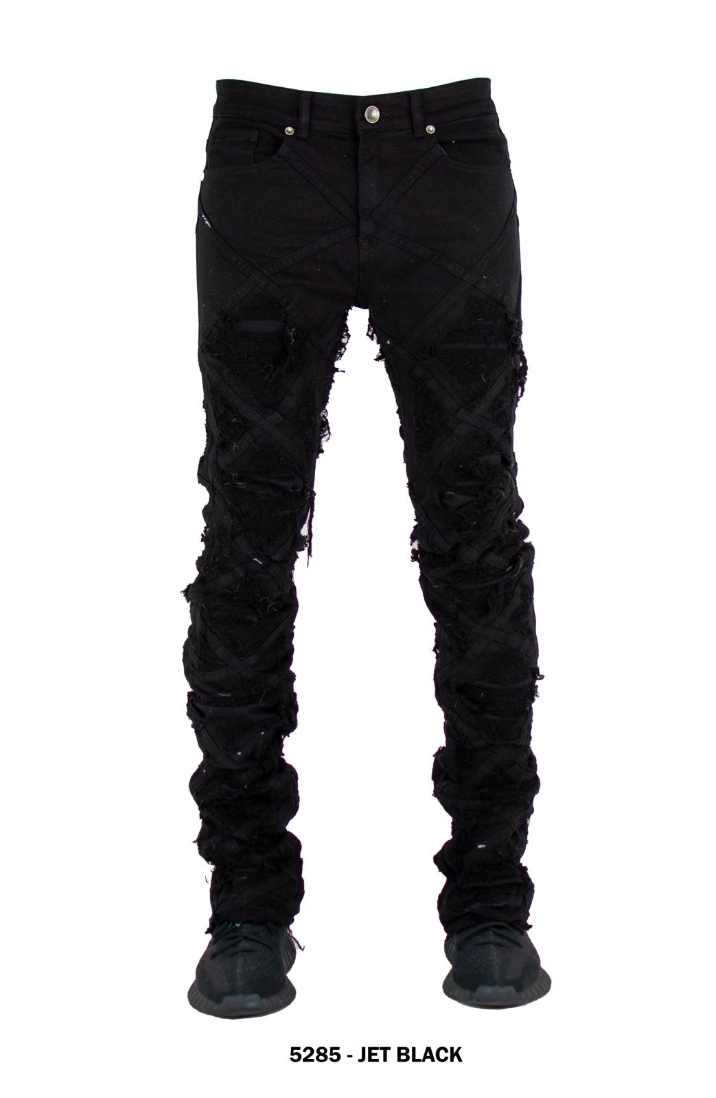 FOCUS PANEL STITCH RIP & REPAIR SLIM FIT STACKED JEANS MULTI COLORS