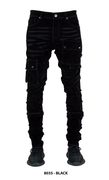 FOCUS CARGO FLOCKED STACKED JEANS MULTI COLORS