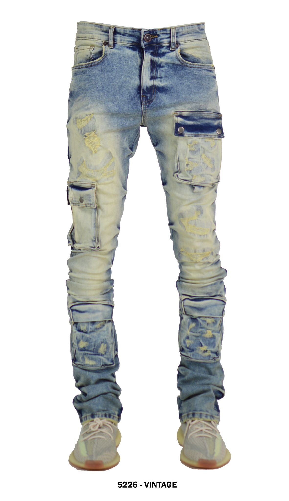 FOCUS CARGO DISTRESSED STACKED JEANS MULTI COLORS