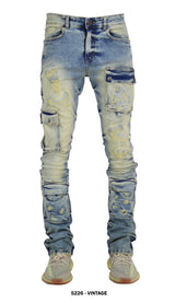 FOCUS CARGO DISTRESSED STACKED JEANS MULTI COLORS