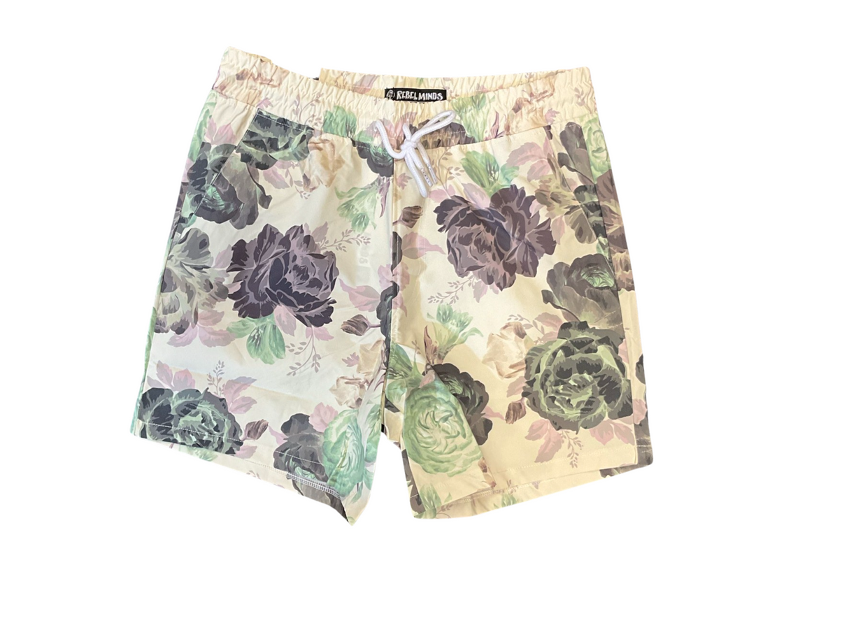 Vintage Rose Mesh Shorts in Cream - Front View