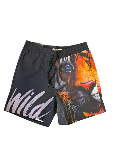 Rebel Minds Wild Tiger Board Shorts - Front View