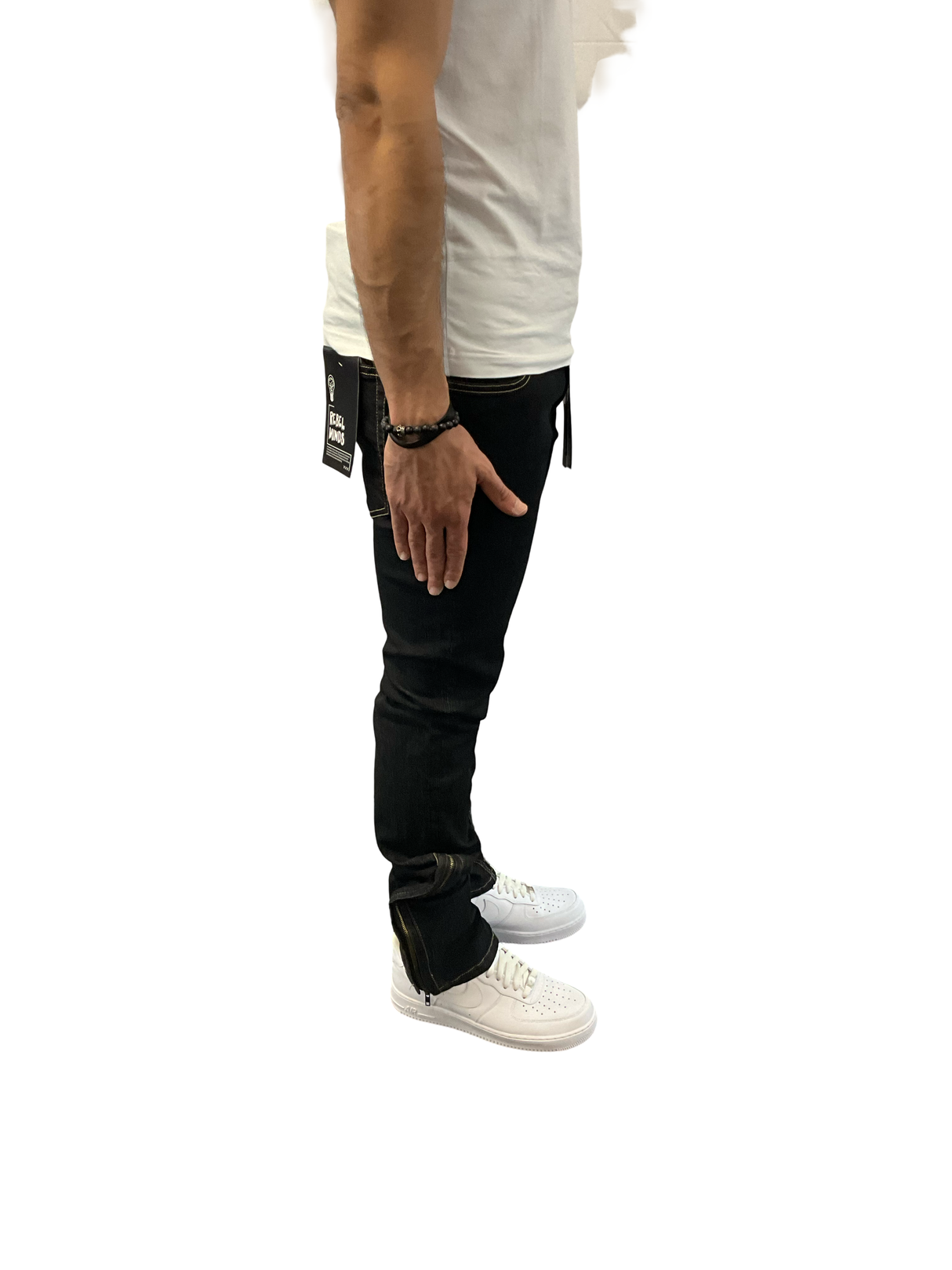 Rebel Mind - Stacked Jeans - Black / Gold Stiches