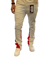 Denim City - Stacked Jeans - Red Trim - White