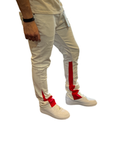 Denim City - Stacked Jeans - Red Trim - White